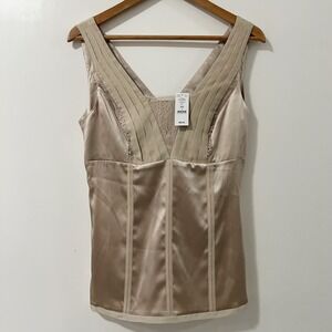 White House Black Market Lace Trim Silk Blend V Neck Tank Top Size 6